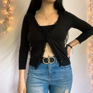 J. Crew Black Ruffled Short Cardigan